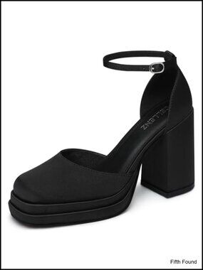 Women's Chunky High Heels Platform Dress Pumps Satin Comfortable